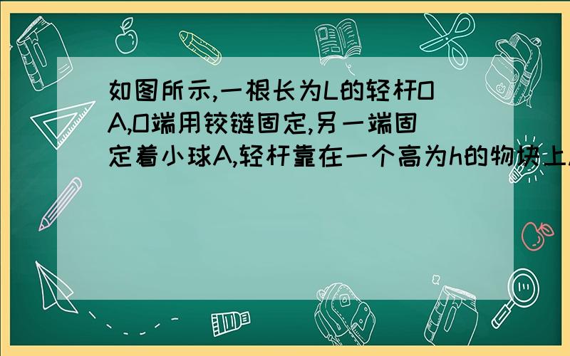 如图所示,一根长为L的轻杆OA,O端用铰链固定,另一端固定着小球A,轻杆靠在一个高为h的物块上.若物块与地面摩擦不计,则