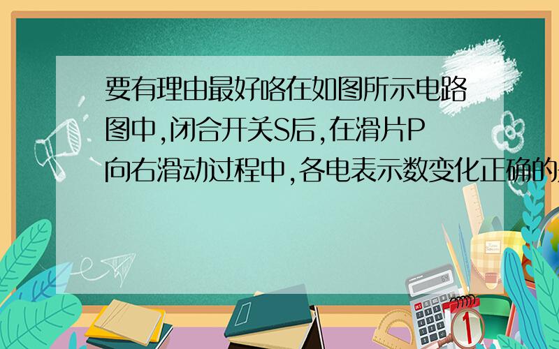 要有理由最好咯在如图所示电路图中,闭合开关S后,在滑片P向右滑动过程中,各电表示数变化正确的是A、A1、A3示数不变,A