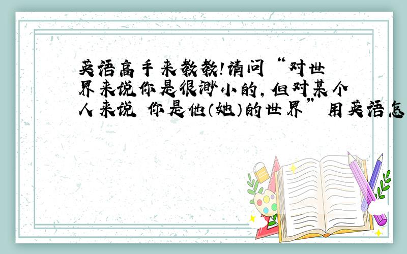 英语高手来教教!请问 “对世界来说你是很渺小的,但对某个人来说 你是他（她）的世界” 用英语怎么说?还有“世界上最远的距