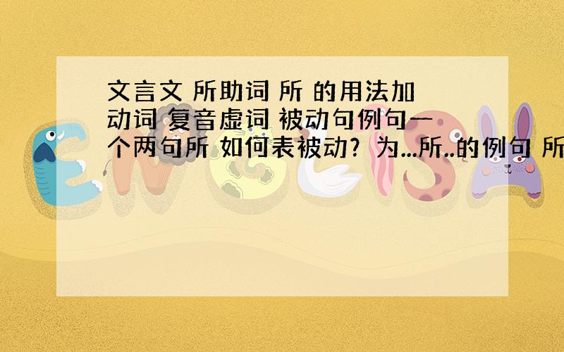 文言文 所助词 所 的用法加动词 复音虚词 被动句例句一个两句所 如何表被动？为...所..的例句 所后加动词 作定语