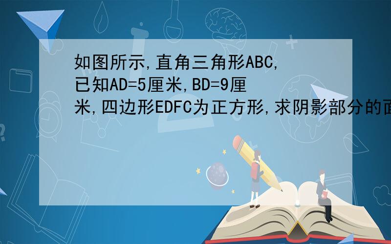 如图所示,直角三角形ABC,已知AD=5厘米,BD=9厘米,四边形EDFC为正方形,求阴影部分的面积.