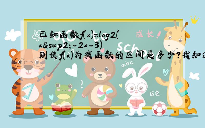 已知函数f(x)=log2(x²-2x-3) 则使f(x)为减函数的区间是多少?我知道答案是（-3.还有那个l