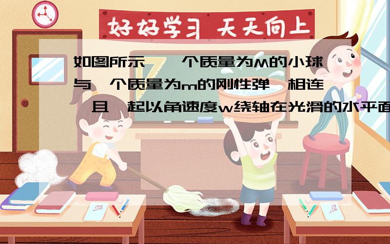 如图所示,一个质量为M的小球与一个质量为m的刚性弹簧相连,且一起以角速度w绕轴在光滑的水平面上转动,此时,小球到转轴的距