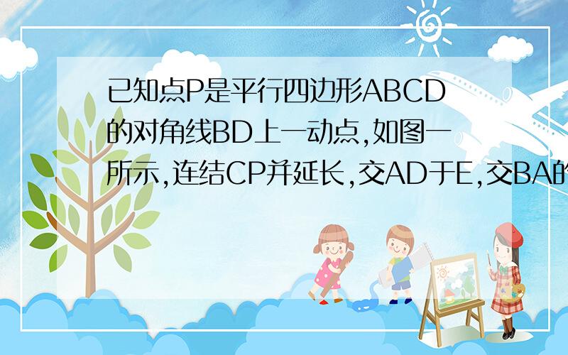 已知点P是平行四边形ABCD的对角线BD上一动点,如图一所示,连结CP并延长,交AD于E,交BA的延长线于点F