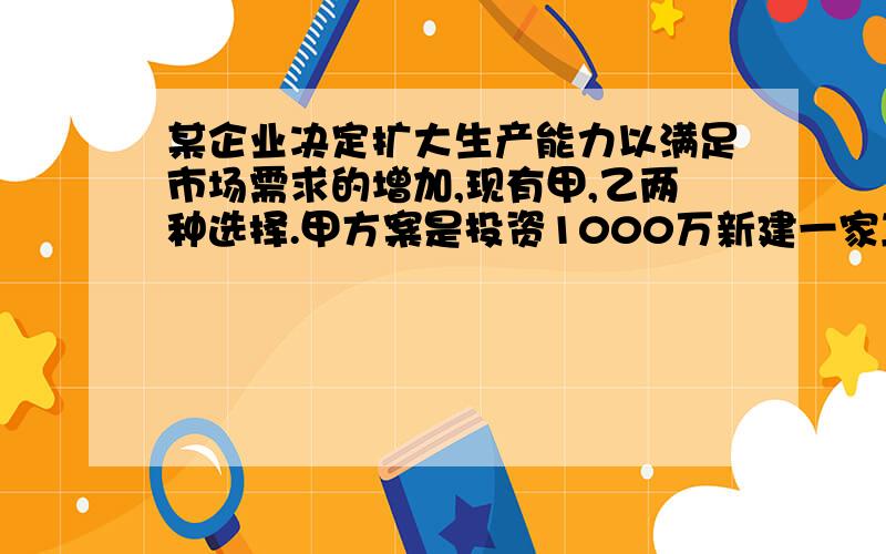 某企业决定扩大生产能力以满足市场需求的增加,现有甲,乙两种选择.甲方案是投资1000万新建一家工厂,