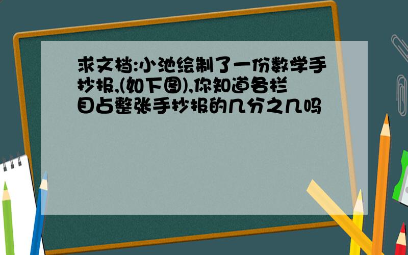 求文档:小池绘制了一份数学手抄报,(如下图),你知道各栏目占整张手抄报的几分之几吗