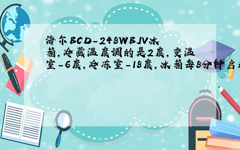 海尔BCD-248WBJV冰箱,冷藏温度调的是2度,变温室-6度,冷冻室-18度,冰箱每8分钟启动一次20多分钟