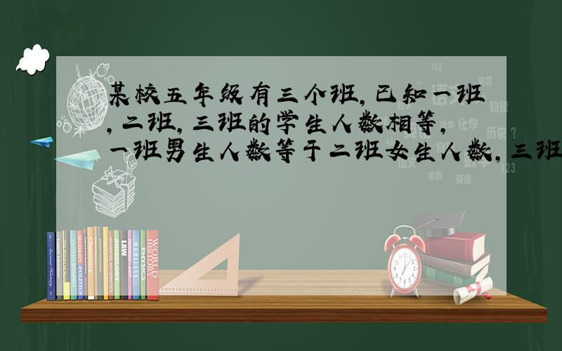 某校五年级有三个班,已知一班,二班,三班的学生人数相等,一班男生人数等于二班女生人数,三班男生占所2/5