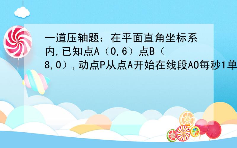 一道压轴题：在平面直角坐标系内,已知点A（0,6）点B（8,0）,动点P从点A开始在线段AO每秒1单位长度