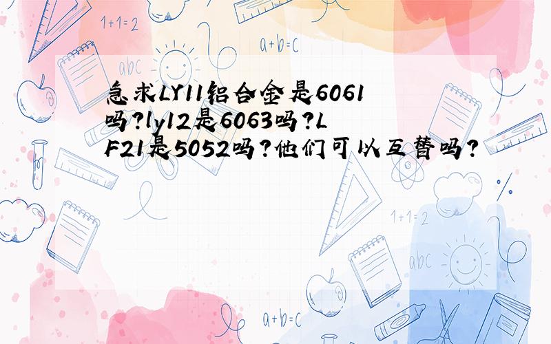 急求LY11铝合金是6061吗?ly12是6063吗?LF21是5052吗?他们可以互替吗?