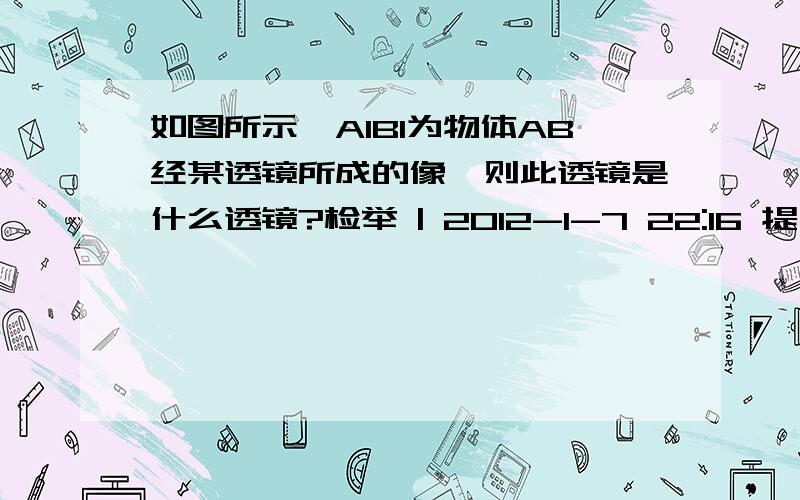 如图所示,A1B1为物体AB经某透镜所成的像,则此透镜是什么透镜?检举 | 2012-1-7 22:16 提问者：juy