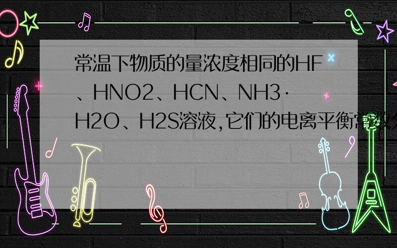 常温下物质的量浓度相同的HF、HNO2、HCN、NH3·H2O、H2S溶液,它们的电离平衡常数分别为7.2×10－4、4