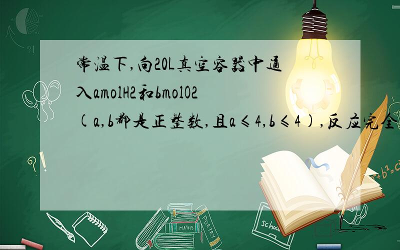 常温下,向20L真空容器中通入amolH2和bmolO2(a,b都是正整数,且a≤4,b≤4),反应完全后,容器内可能达