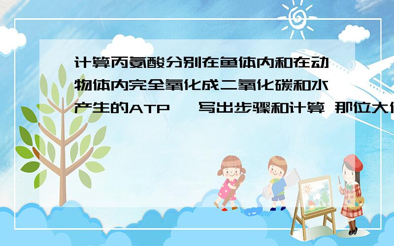 计算丙氨酸分别在鱼体内和在动物体内完全氧化成二氧化碳和水产生的ATP ,写出步骤和计算 那位大侠帮帮谢谢