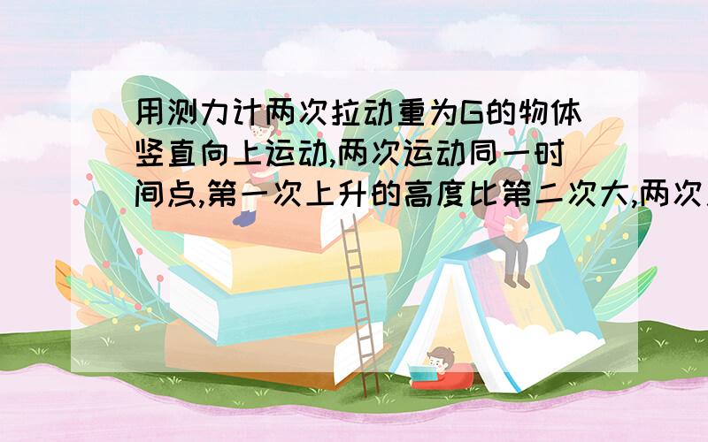 用测力计两次拉动重为G的物体竖直向上运动,两次运动同一时间点,第一次上升的高度比第二次大,两次用的力为F1和F2,则F1