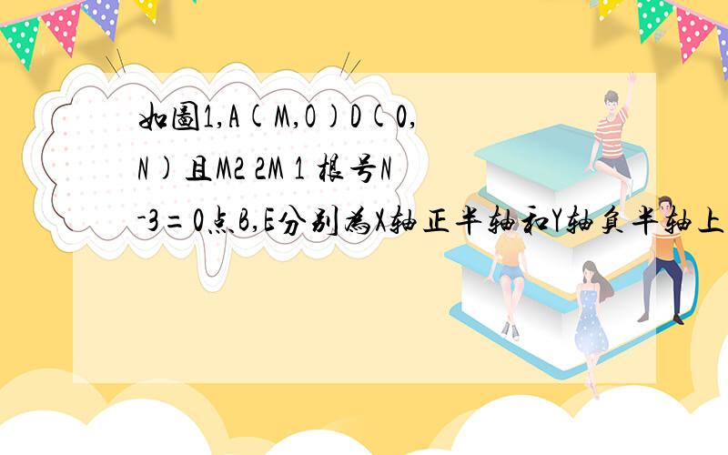 如图1,A(M,O)D(0,N)且M2 2M 1 根号N-3=0点B,E分别为X轴正半轴和Y轴负半轴上一点,△BOE≌△