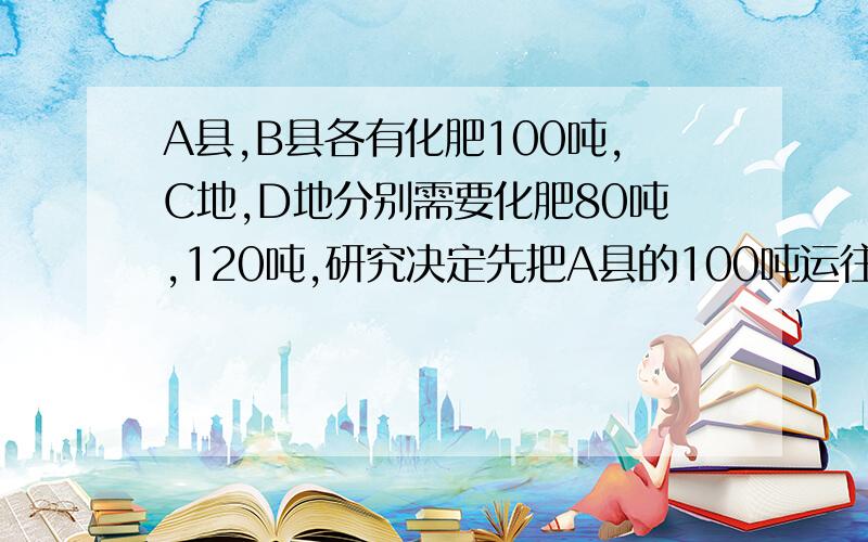 A县,B县各有化肥100吨,C地,D地分别需要化肥80吨,120吨,研究决定先把A县的100吨运往C,D两地,不够的再从