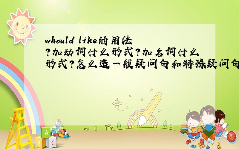 whould like的用法?加动词什么形式?加名词什么形式?怎么造一般疑问句和特殊疑问句?