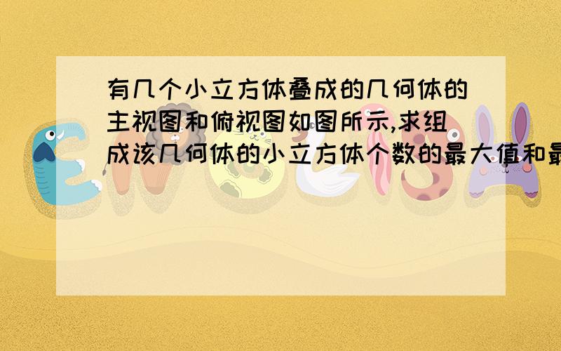 有几个小立方体叠成的几何体的主视图和俯视图如图所示,求组成该几何体的小立方体个数的最大值和最小值