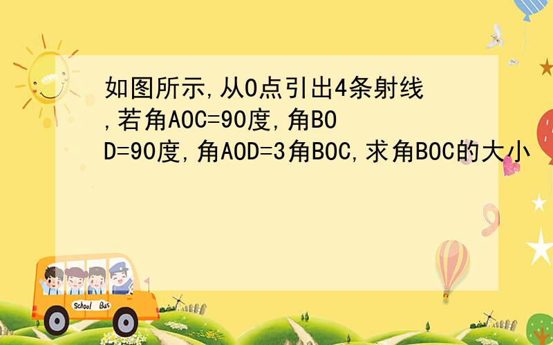 如图所示,从O点引出4条射线,若角AOC=90度,角BOD=90度,角AOD=3角BOC,求角BOC的大小