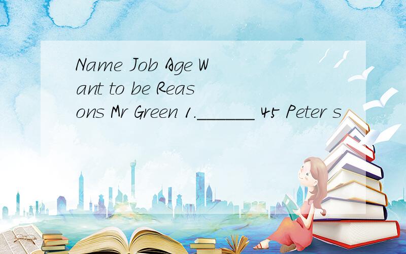 Name Job Age Want to be Reasons Mr Green 1.______ 45 Peter s