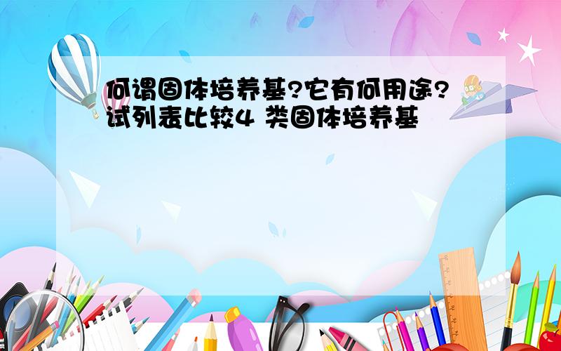 何谓固体培养基?它有何用途?试列表比较4 类固体培养基