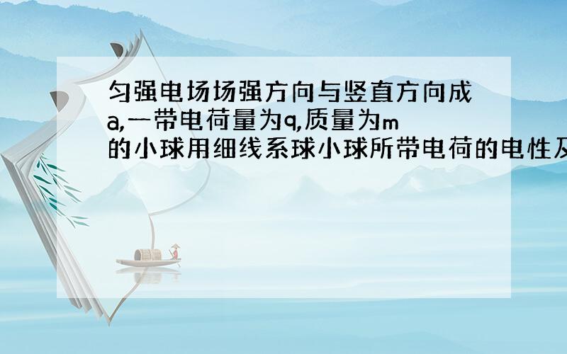 匀强电场场强方向与竖直方向成a,一带电荷量为q,质量为m的小球用细线系球小球所带电荷的电性及场强大小.