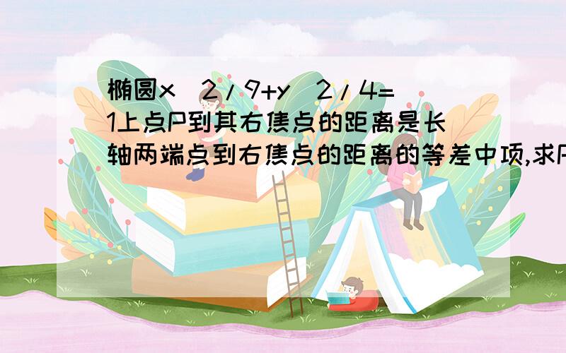 椭圆x^2/9+y^2/4=1上点P到其右焦点的距离是长轴两端点到右焦点的距离的等差中项,求P点坐标