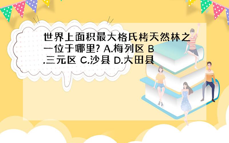 世界上面积最大格氏栲天然林之一位于哪里? A.梅列区 B.三元区 C.沙县 D.大田县