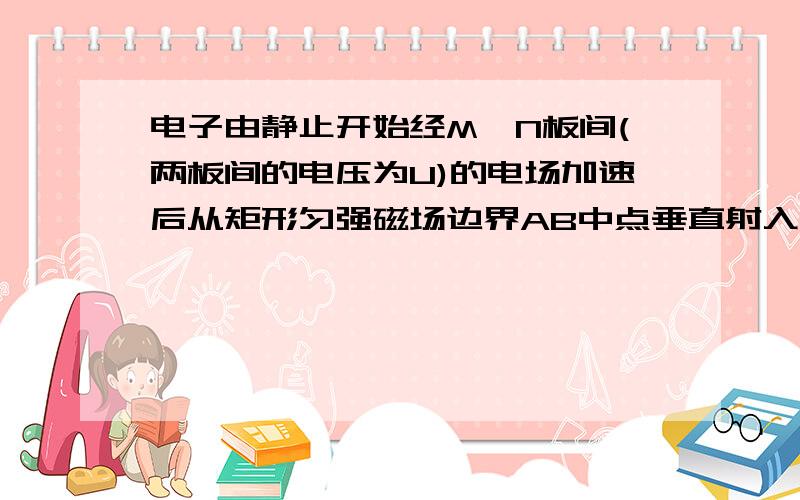 电子由静止开始经M、N板间(两板间的电压为U)的电场加速后从矩形匀强磁场边界AB中点垂直射入磁场中,且AB=2d,BC=