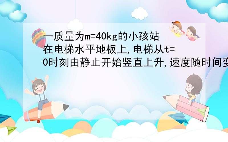 一质量为m=40kg的小孩站在电梯水平地板上,电梯从t=0时刻由静止开始竖直上升,速度随时间变化规律如图所示,取g=10