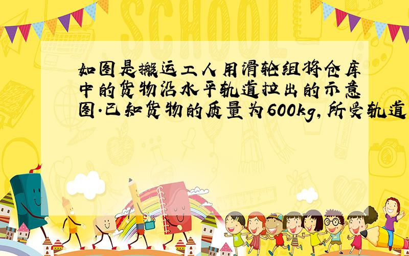 如图是搬运工人用滑轮组将仓库中的货物沿水平轨道拉出的示意图．已知货物的质量为600kg，所受轨道的摩擦力为其重力的0.1