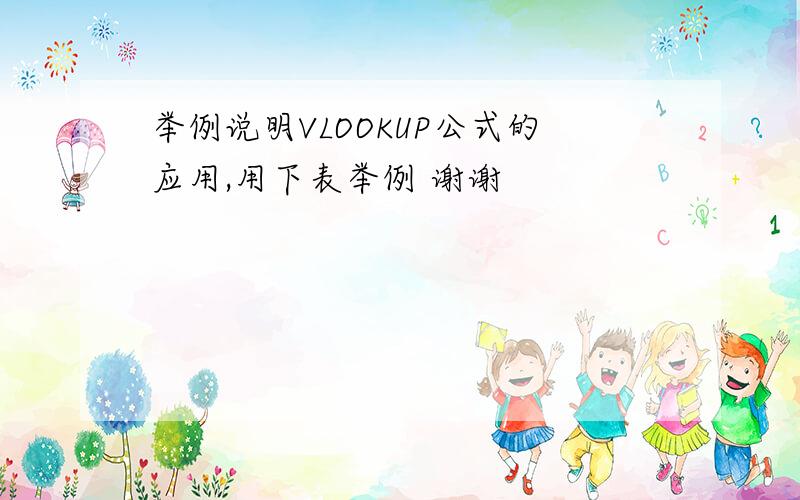 举例说明VLOOKUP公式的应用,用下表举例 谢谢