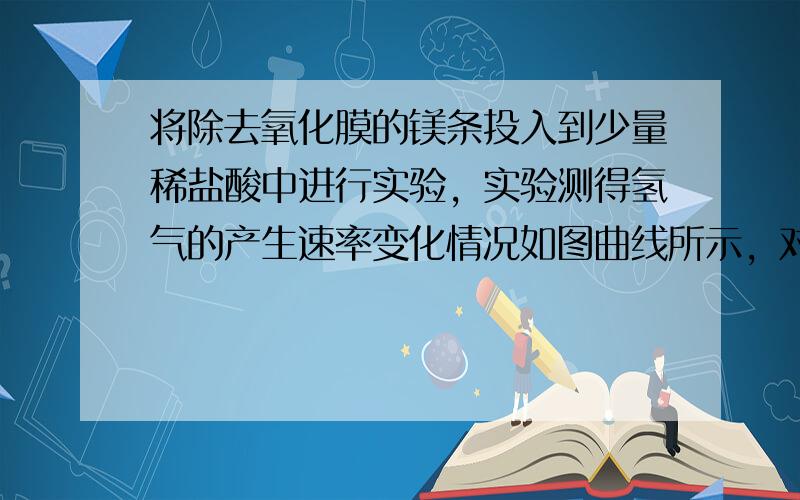 将除去氧化膜的镁条投入到少量稀盐酸中进行实验，实验测得氢气的产生速率变化情况如图曲线所示，对该曲线的解释中正确的是（