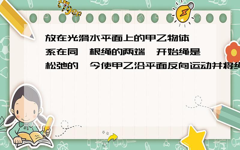 放在光滑水平面上的甲乙物体,系在同一根绳的两端,开始绳是松弛的,今使甲乙沿平面反向运动并将绳拉断,那么在拉断绳后,甲乙的