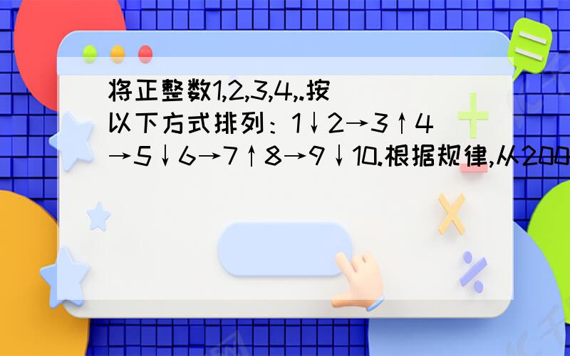 将正整数1,2,3,4,.按以下方式排列：1↓2→3↑4→5↓6→7↑8→9↓10.根据规律,从2002到2004的箭头