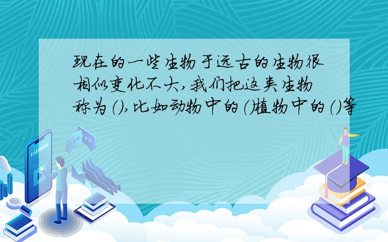 现在的一些生物于远古的生物很相似变化不大,我们把这类生物称为（）,比如动物中的（）植物中的（）等