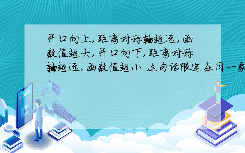 开口向上,距离对称轴越远,函数值越大,开口向下,距离对称轴越远,函数值越小 这句话限定在同一象限中吗