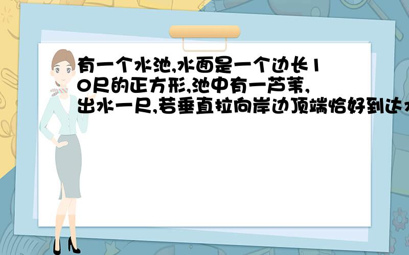 有一个水池,水面是一个边长10尺的正方形,池中有一芦苇,出水一尺,若垂直拉向岸边顶端恰好到达水面,问芦苇长和水深&nbs