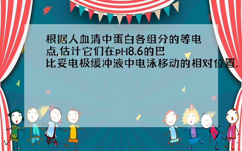 根据人血清中蛋白各组分的等电点,估计它们在pH8.6的巴比妥电极缓冲液中电泳移动的相对位置.