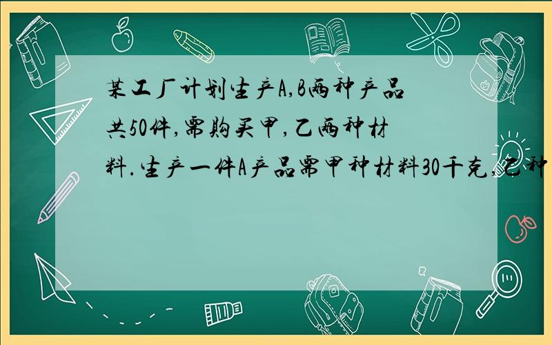 某工厂计划生产A,B两种产品共50件,需购买甲,乙两种材料.生产一件A产品需甲种材料30千克,乙种材料10千克;