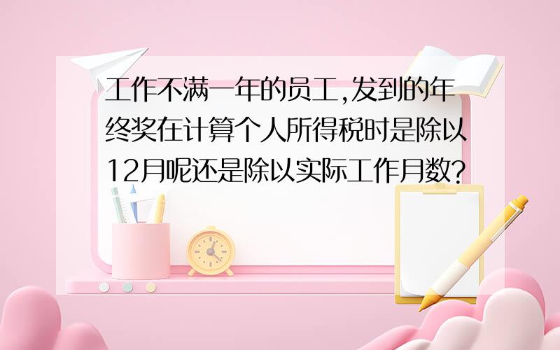 工作不满一年的员工,发到的年终奖在计算个人所得税时是除以12月呢还是除以实际工作月数?