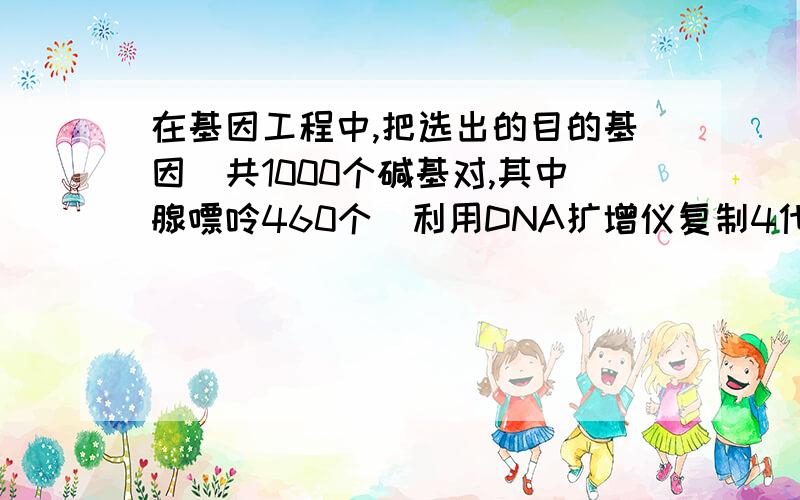 在基因工程中,把选出的目的基因（共1000个碱基对,其中腺嘌呤460个）利用DNA扩增仪复制4代