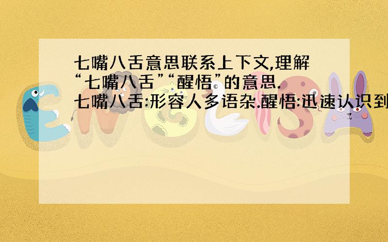 七嘴八舌意思联系上下文,理解“七嘴八舌”“醒悟”的意思.七嘴八舌:形容人多语杂.醒悟:迅速认识到错误.4、...