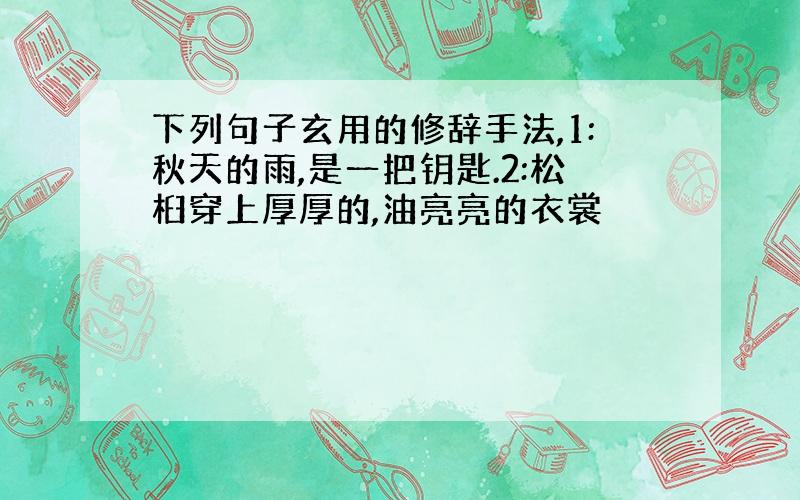 下列句子玄用的修辞手法,1:秋天的雨,是一把钥匙.2:松桕穿上厚厚的,油亮亮的衣裳