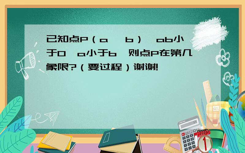 已知点P（a ,b）,ab小于0,a小于b,则点P在第几象限?（要过程）谢谢!