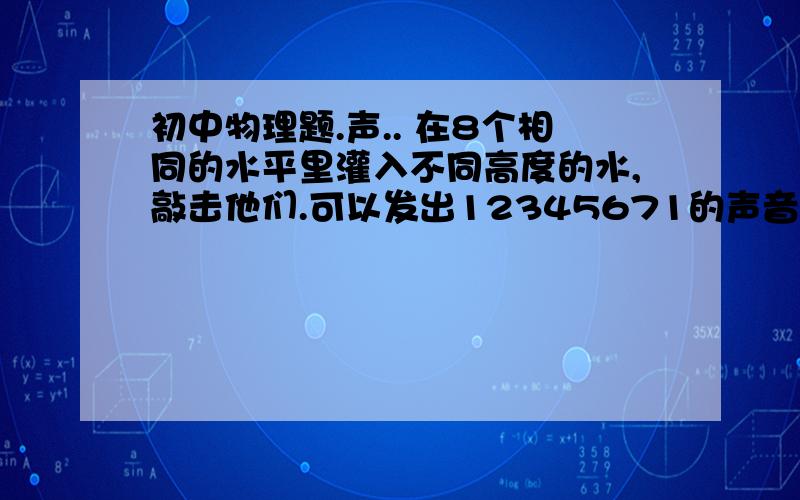 初中物理题.声.. 在8个相同的水平里灌入不同高度的水,敲击他们.可以发出12345671的声音来.这是声音的什么因素不