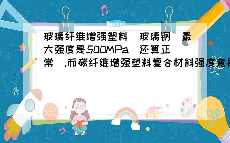 玻璃纤维增强塑料（玻璃钢）最大强度是500MPa（还算正常）,而碳纤维增强塑料复合材料强度竟能达到1500MPa—350