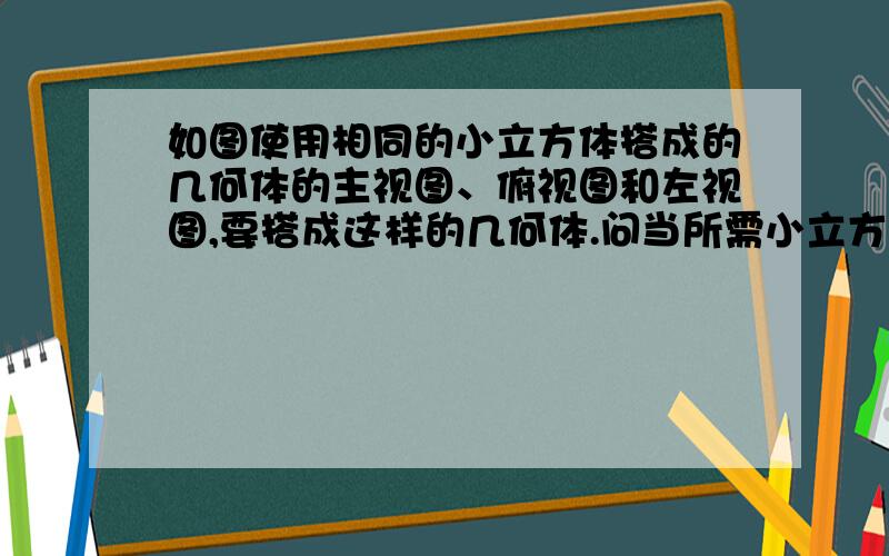 如图使用相同的小立方体搭成的几何体的主视图、俯视图和左视图,要搭成这样的几何体.问当所需小立方体的个数最少时,可搭成几种