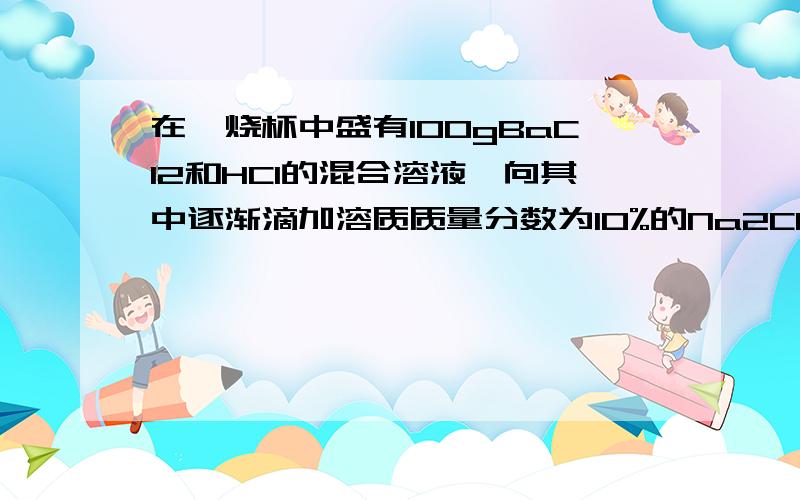 在一烧杯中盛有100gBaCl2和HCl的混合溶液,向其中逐渐滴加溶质质量分数为10%的Na2CO3溶液,且实验过程中放